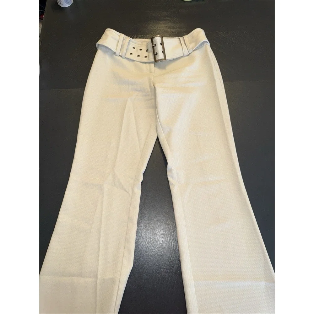 2000s Belted Low Rise Flare Tan Trousers Vintage Size 9 Office Siren Y2K Retro - Picture 8 of 10